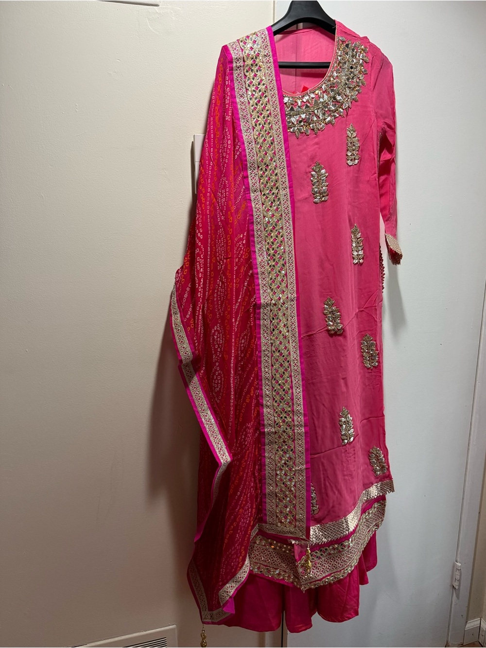 Embellished Hot Pink Traditional Suit with Mirror Work